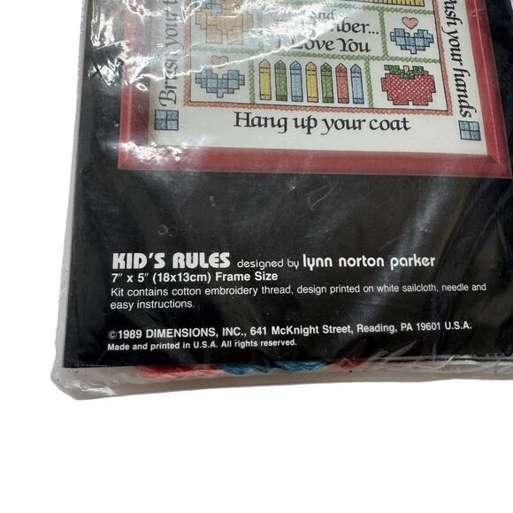 Vintage DIMENSIONS Kids Rules Stamped Cross Stitch Kit #6562 Opened *READ* 1989 - Picture 2 of 4